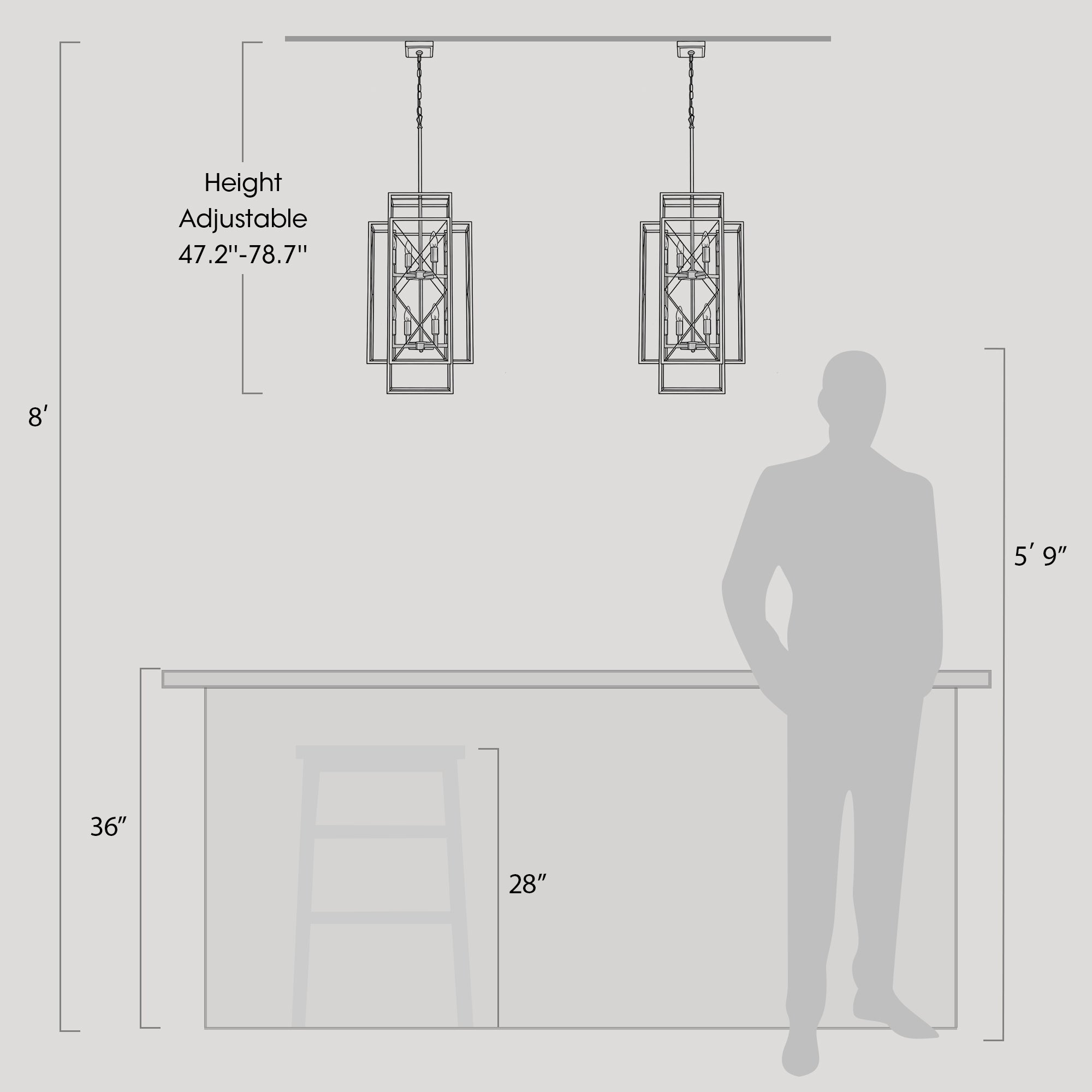 8 - Light Dimmable Lantern Square / Rectangle Chandelier For Dining Room Living Room