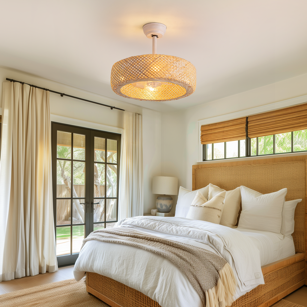 20'' Boho Caged Ceiling Fan with Light Kit, Remote Control and Handmade Frame With Aged Metal