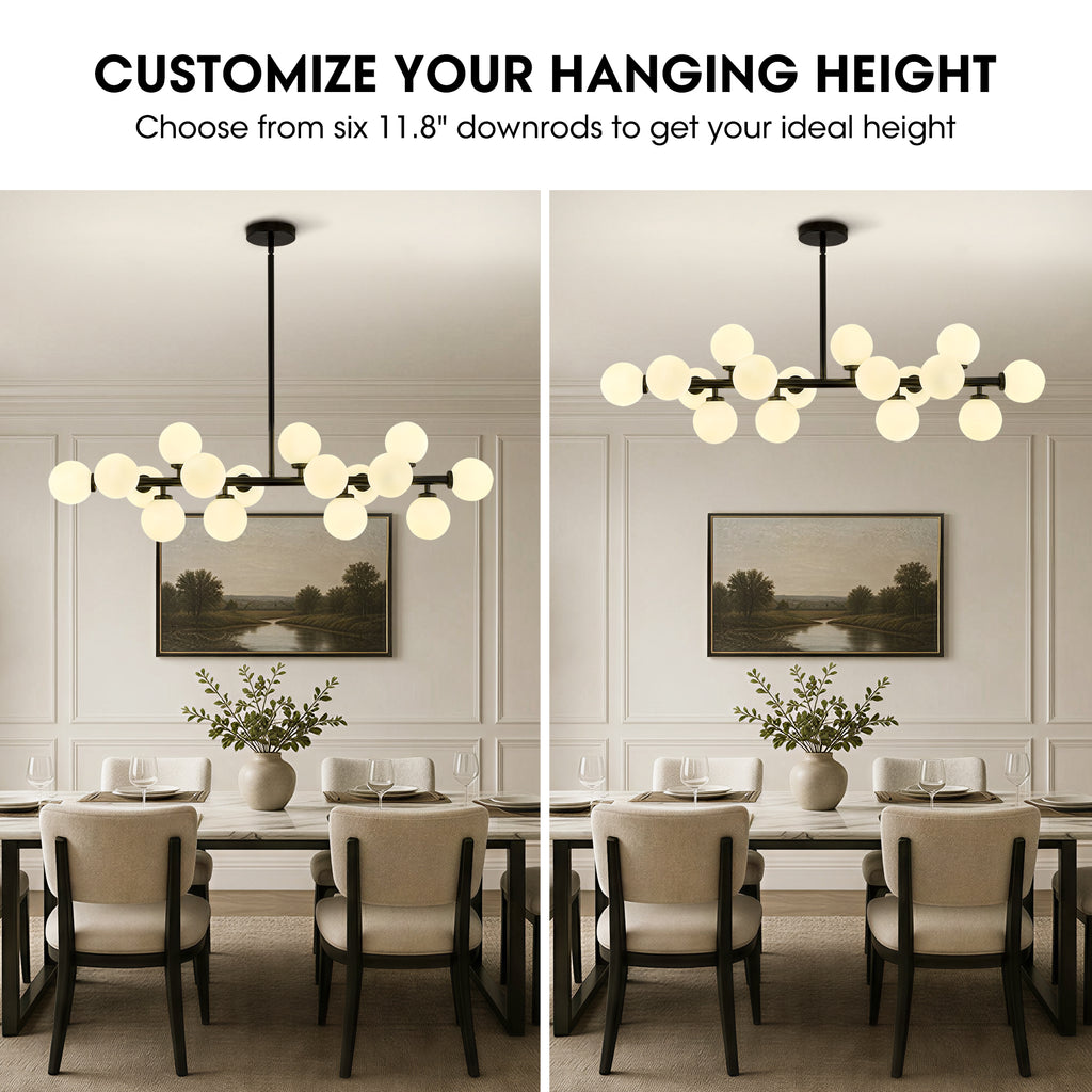 40 in. 16-Light Milky Black Glass Globe Chandelier for Dining Room and Living Room