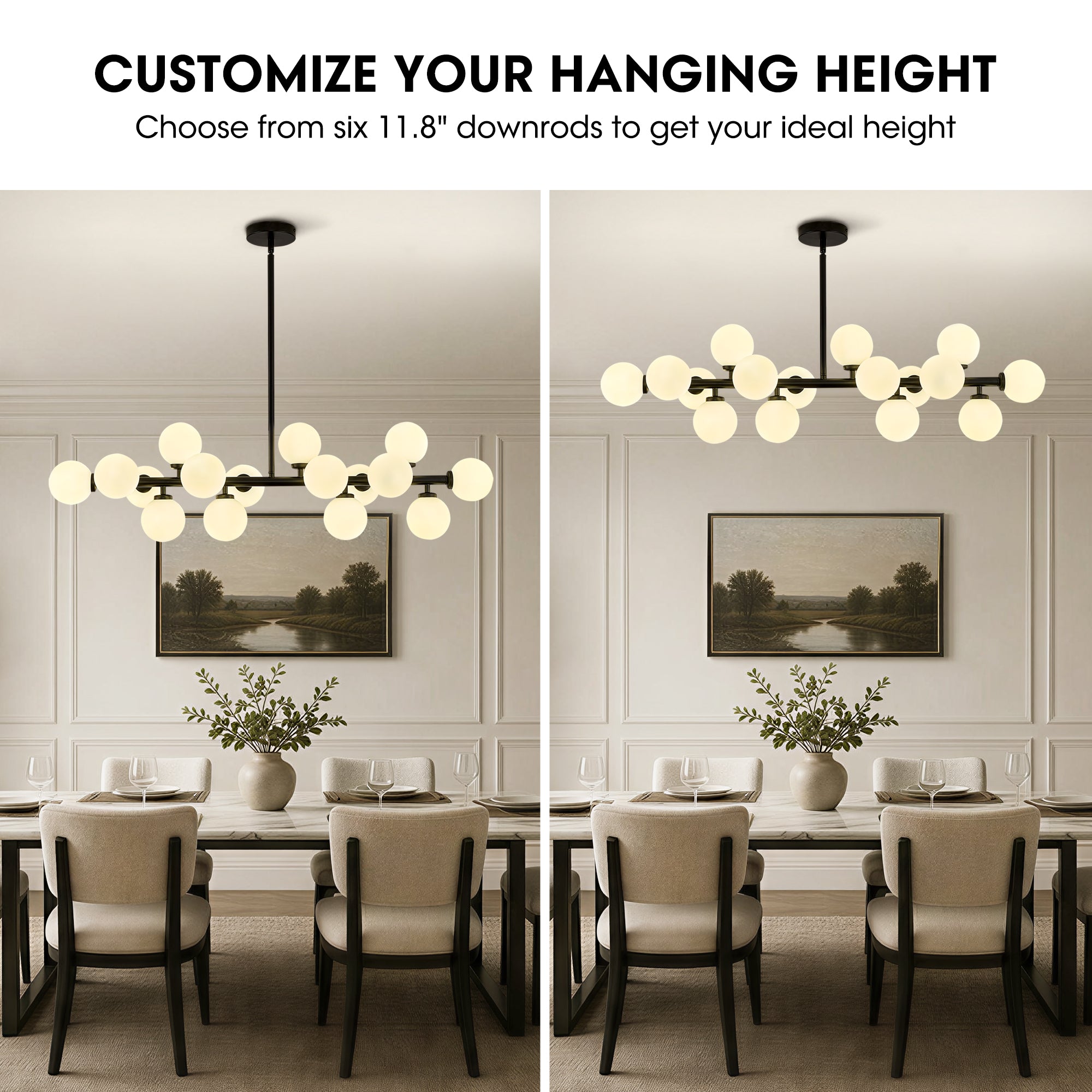 40 in. 16-Light Milky Black Glass Globe Chandelier for Dining Room and Living Room