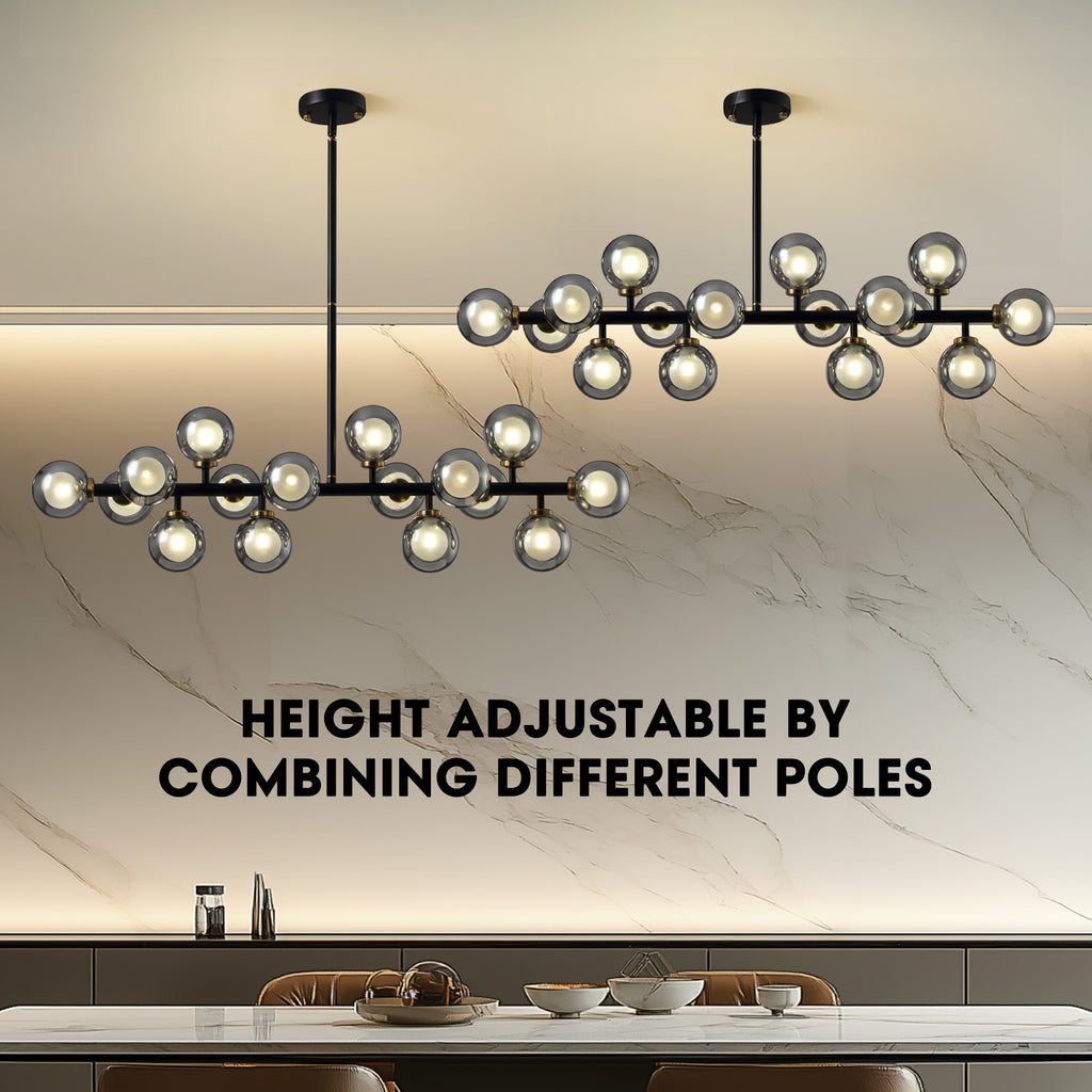 40 in. 16-Light Modern Black Dimmable Bubble Glass Sputnik Glass Globe Chandelier for Dining Room and Living Room