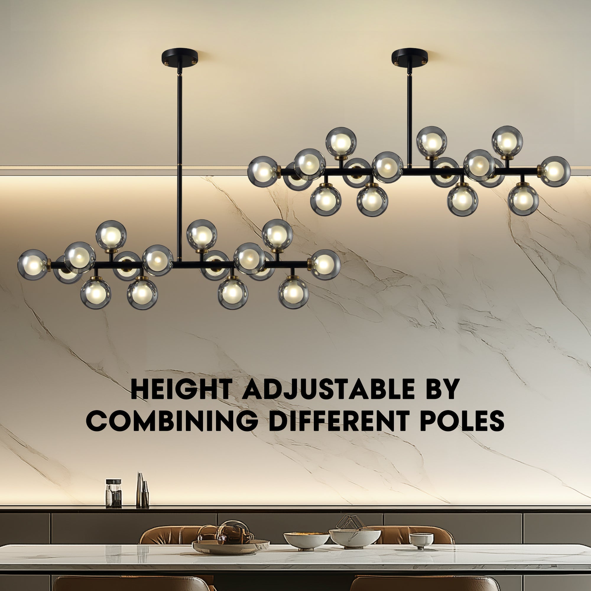 40 in. 16-Light Modern Black Dimmable Bubble Glass Sputnik Glass Globe Chandelier for Dining Room and Living Room