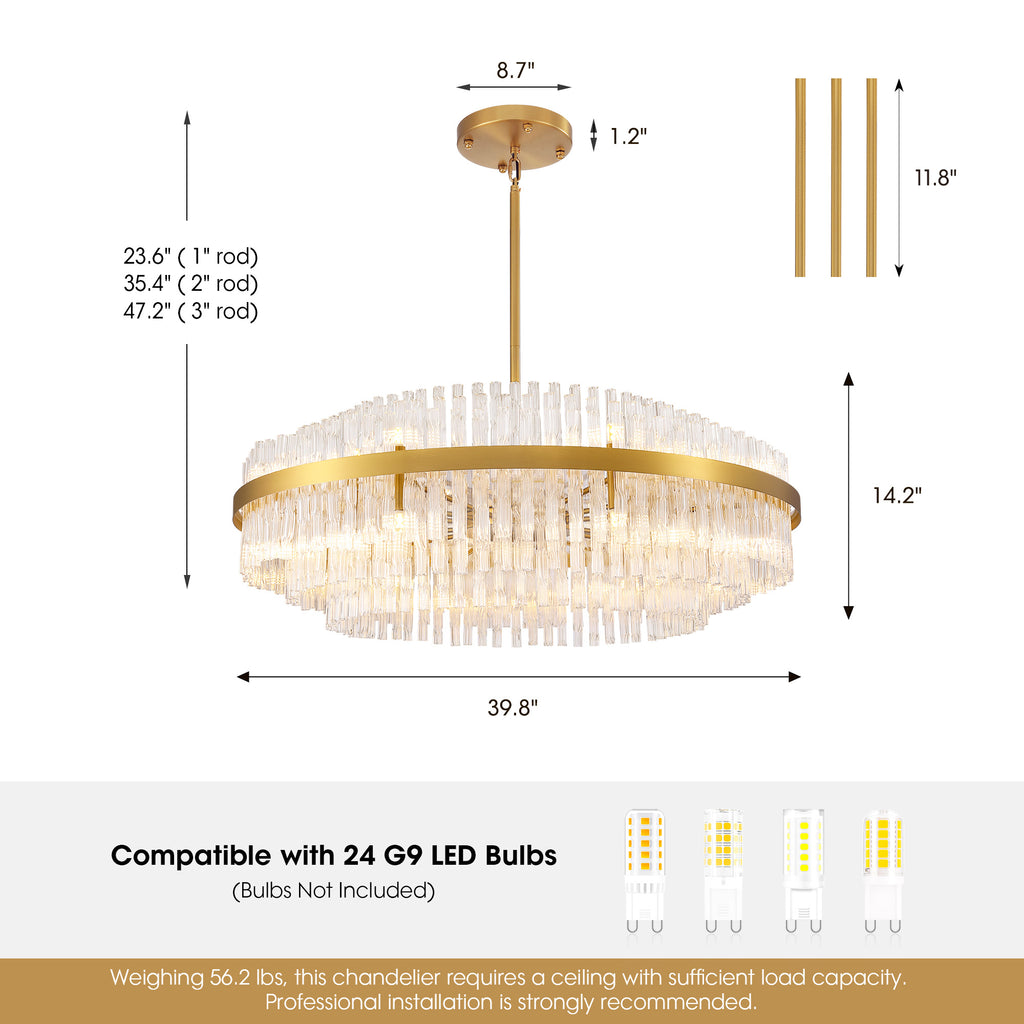 24-light Dimmable Modern Tiered K9 Crytsal Chandelier