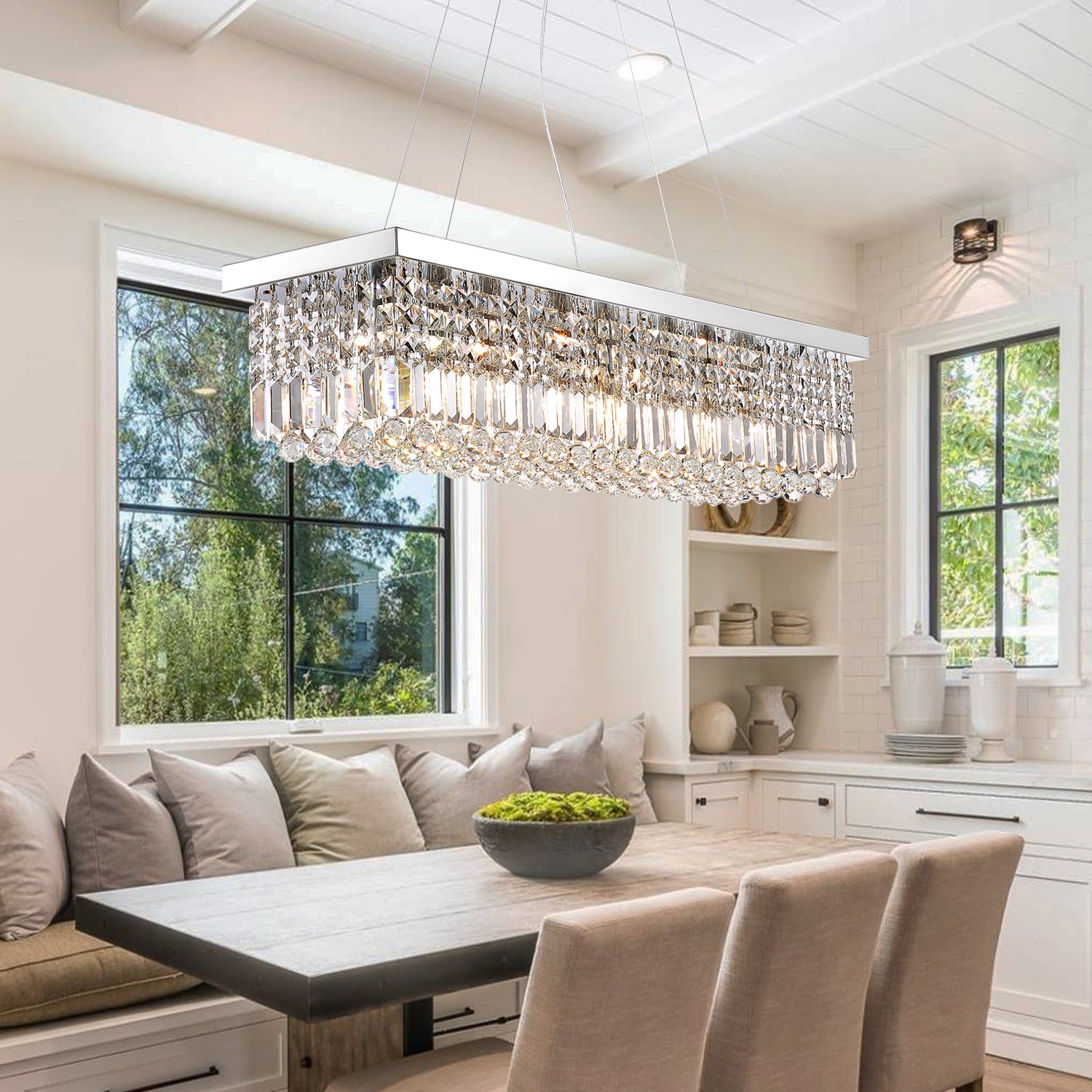 8 - Light Dimmable Square / Rectangle Crystal Chandelier Modern Luxury Ceiling Light
