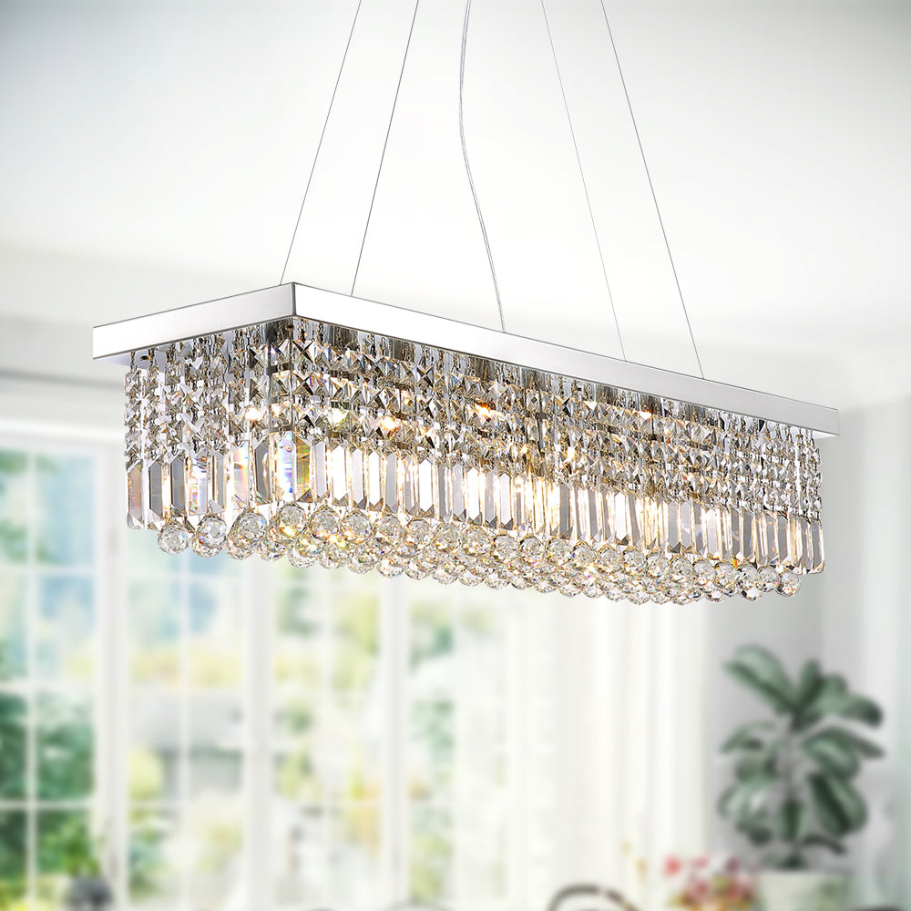 8 - Light Dimmable Square / Rectangle Crystal Chandelier Modern Luxury Ceiling Light