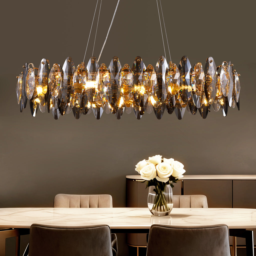 10-light Gold Rectangle Crystal Chandelier For Dining Room
