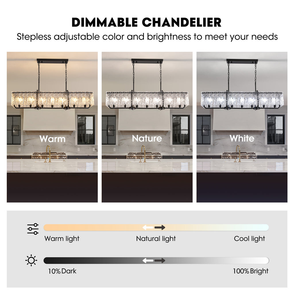 46.5 in. Modern Dimmable 7-Light Rectangle Black Crystal Chandelier for Dinning Room