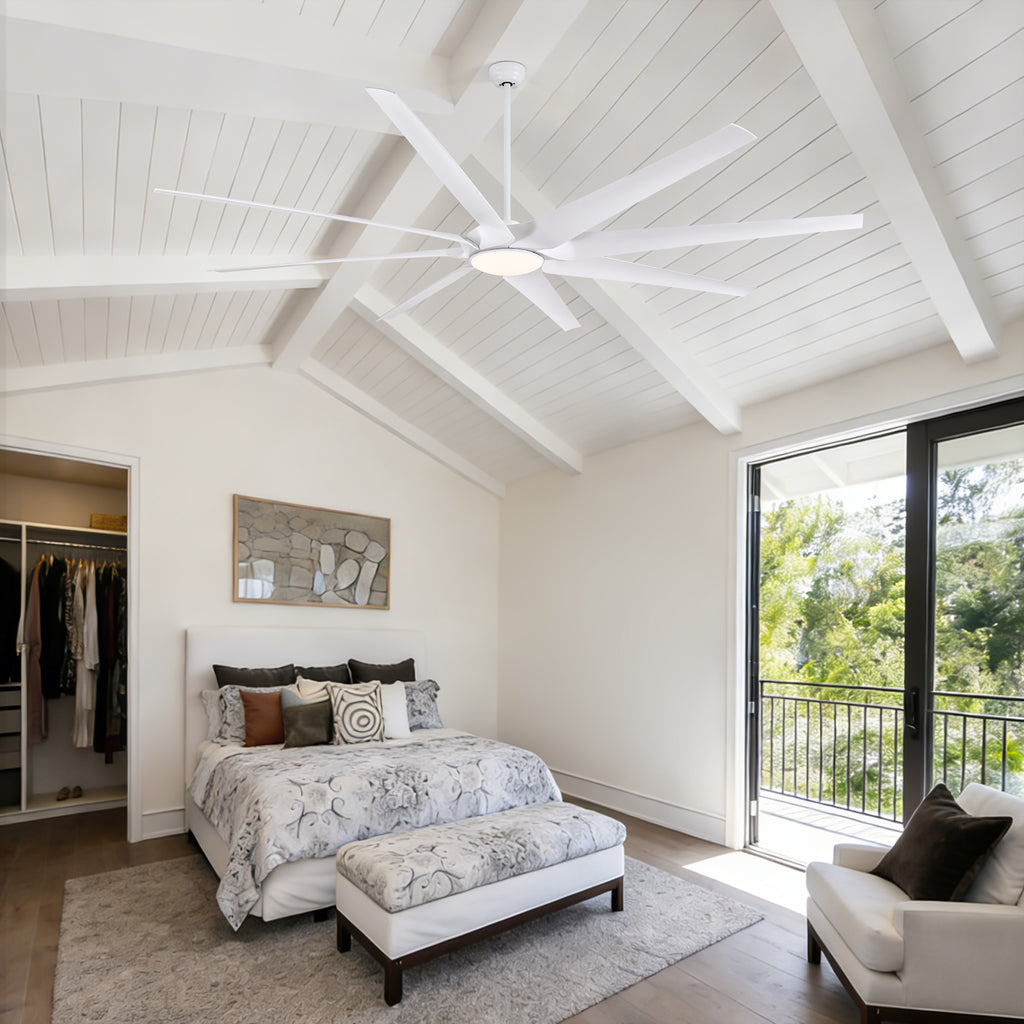100 in. Smart Indoor White Industrial Large Downrod 8-Blade Ceiling Fans with Lights and Remote Dimmable