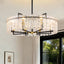 8 - Light Dimmable  Drum Chandelier with Textured Glass, Modern Lighting for Kitchen Island or Dining Room