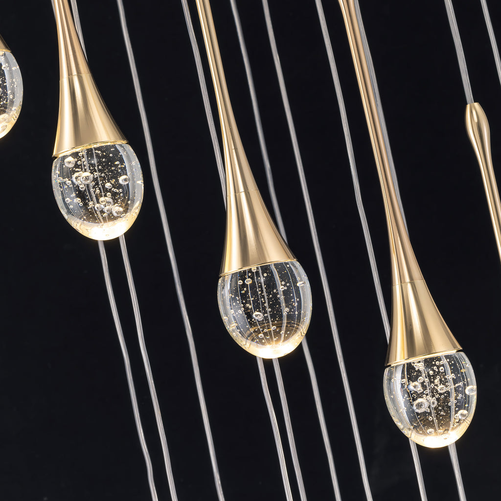 36-light Cylinder Foyer Chandelier With Raindrop Crystals and LED Light