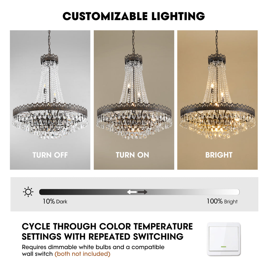 16-light Dimmable Empire Crystal Chandelier With Antique Bronze Accents
