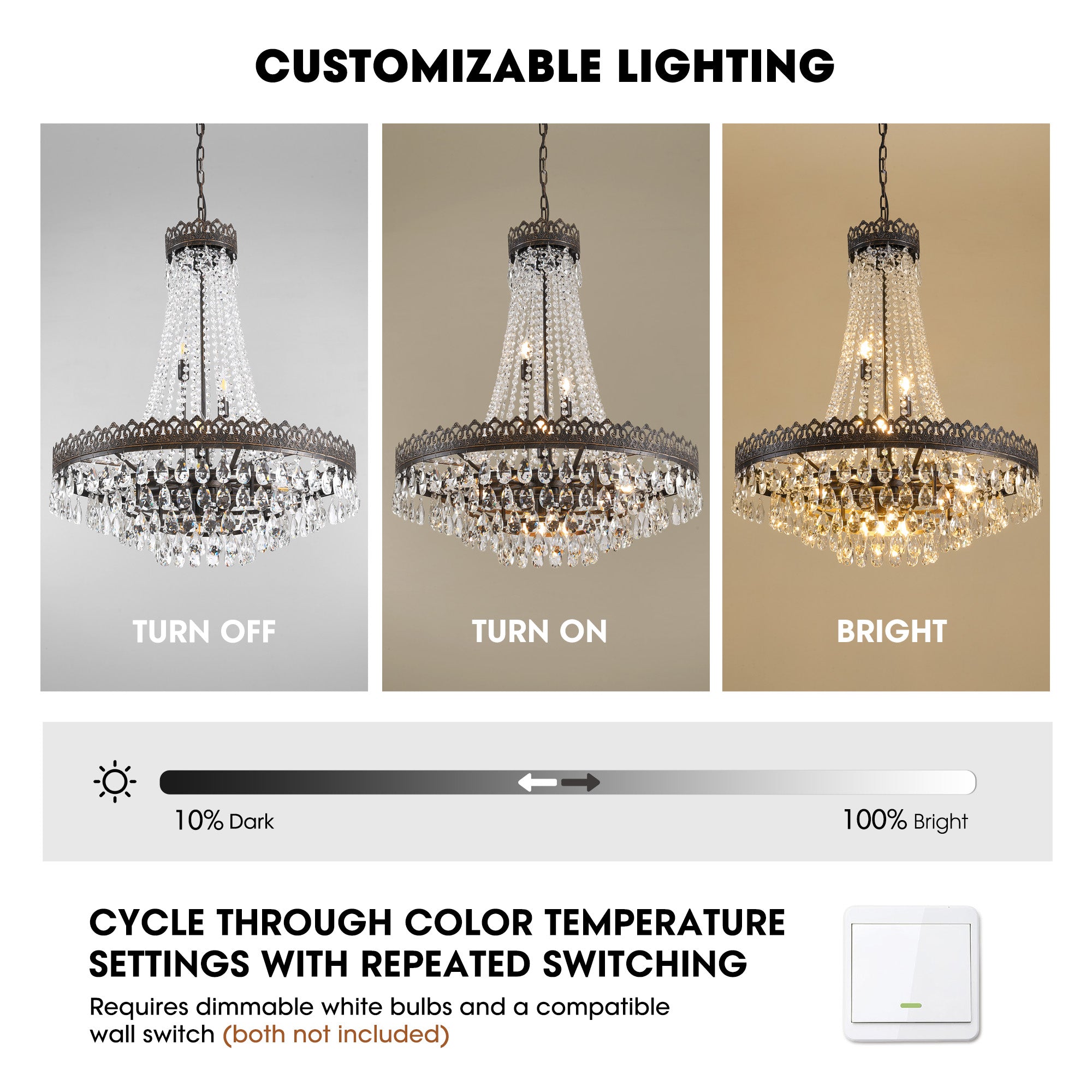 16-light Dimmable Empire Crystal Chandelier With Antique Bronze Accents