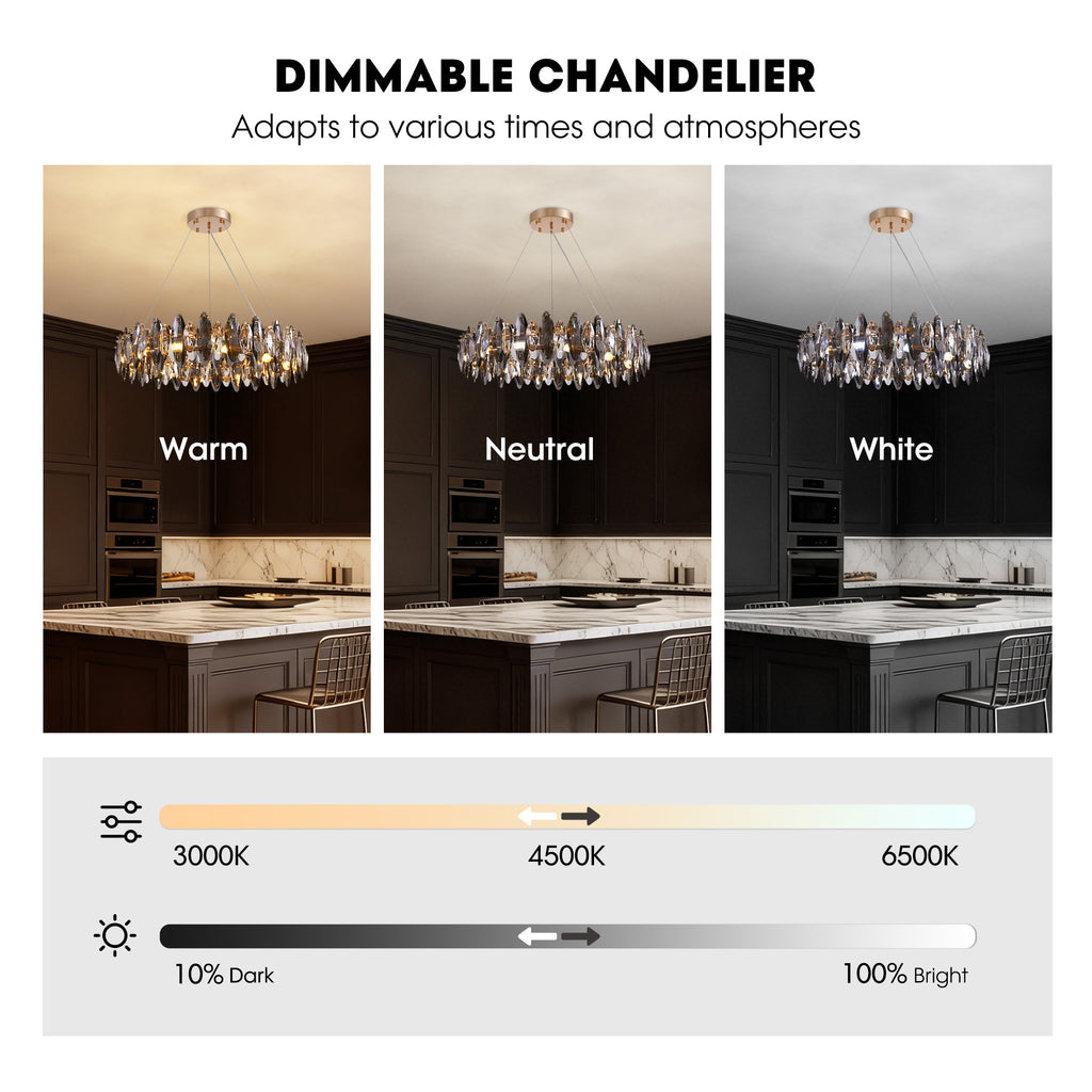 12-Light Dimmable Drum Crystal Chandelier