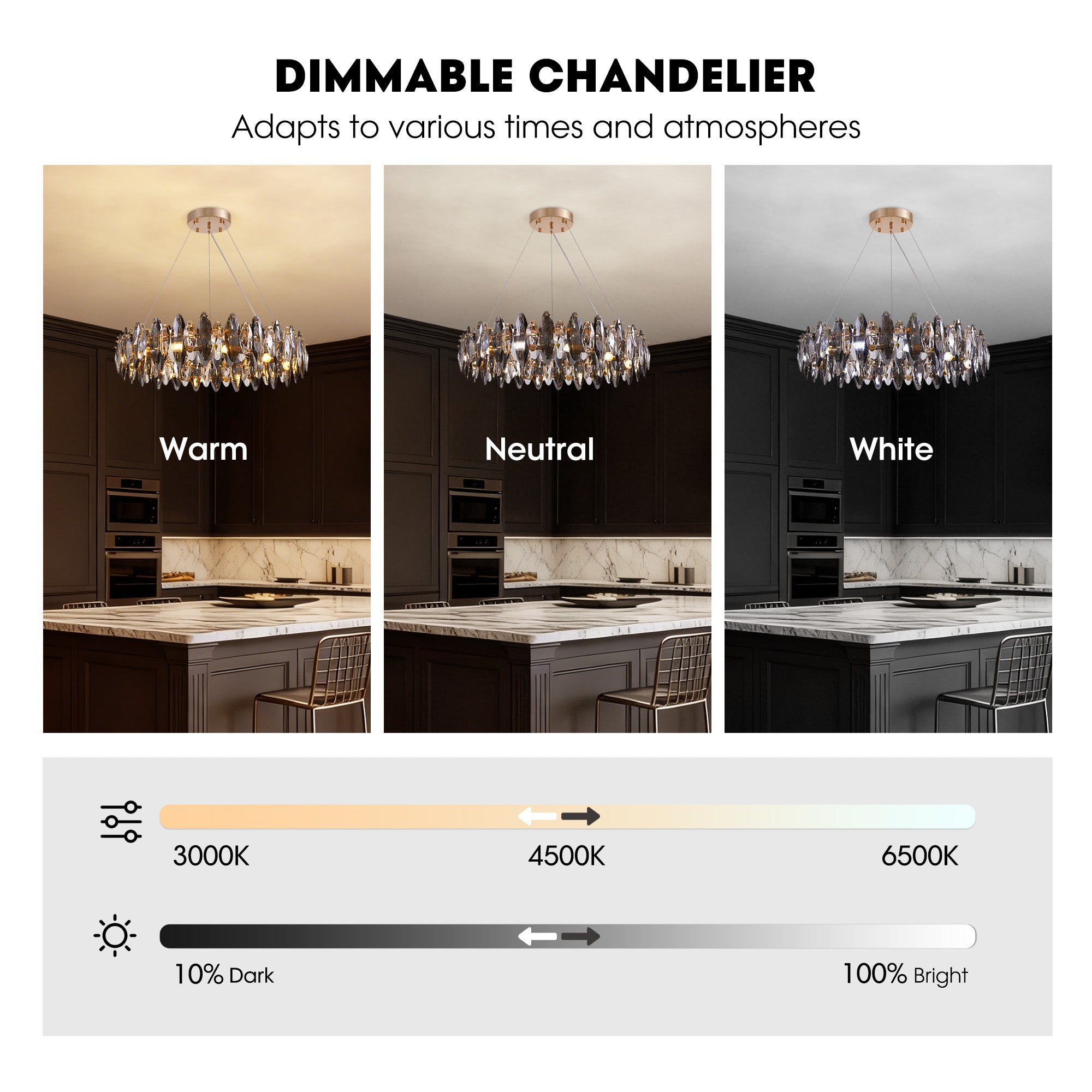 12-Light Dimmable Drum Crystal Chandelier
