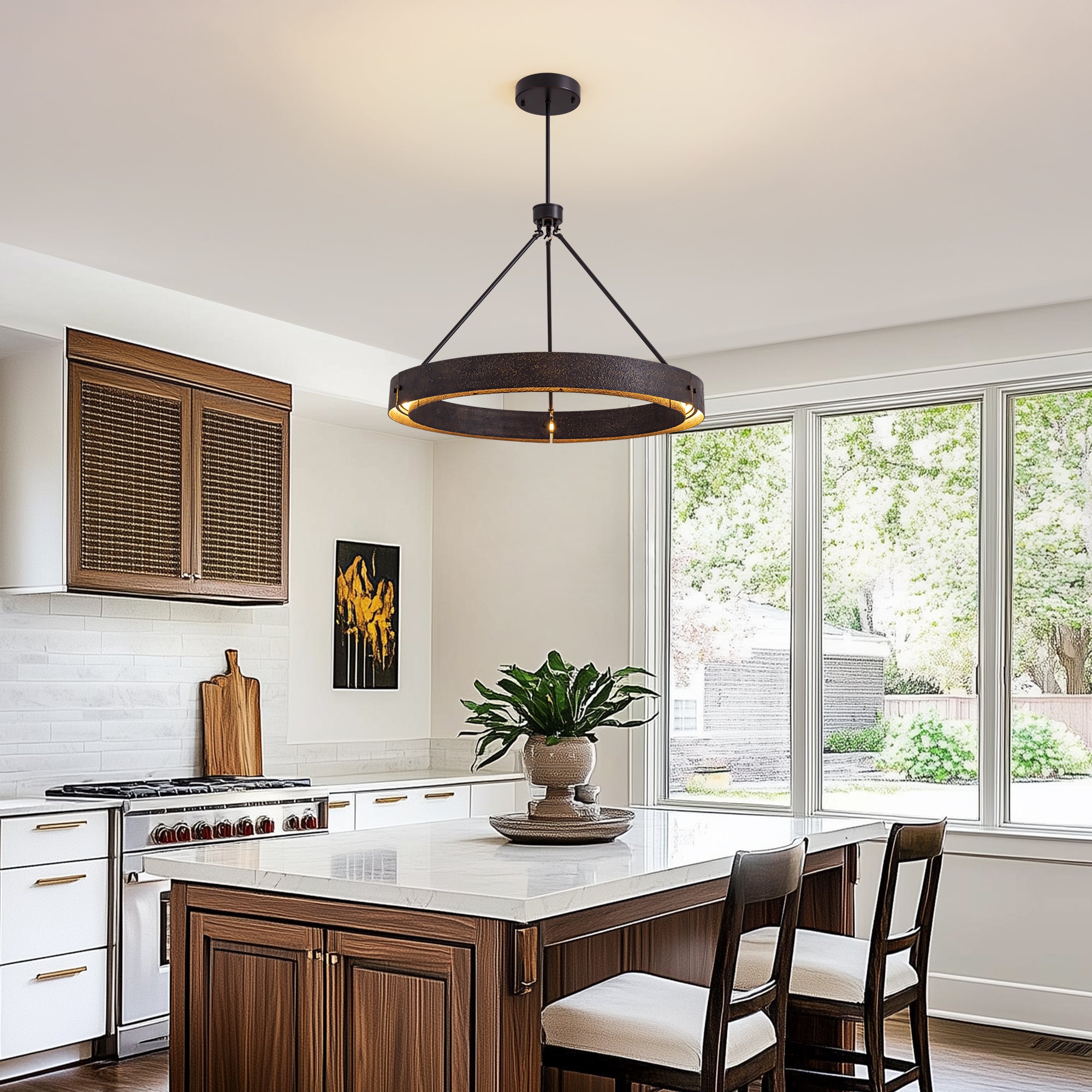 31.5" Rustic Round Chandelier With Integrated Led, Vintage Industrial Farmhouse Ceiling Light