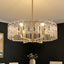 6 - Light Dimmable Gold Drum Chandelier with Textured Glass, Modern Lighting for Kitchen Island or Dining Room