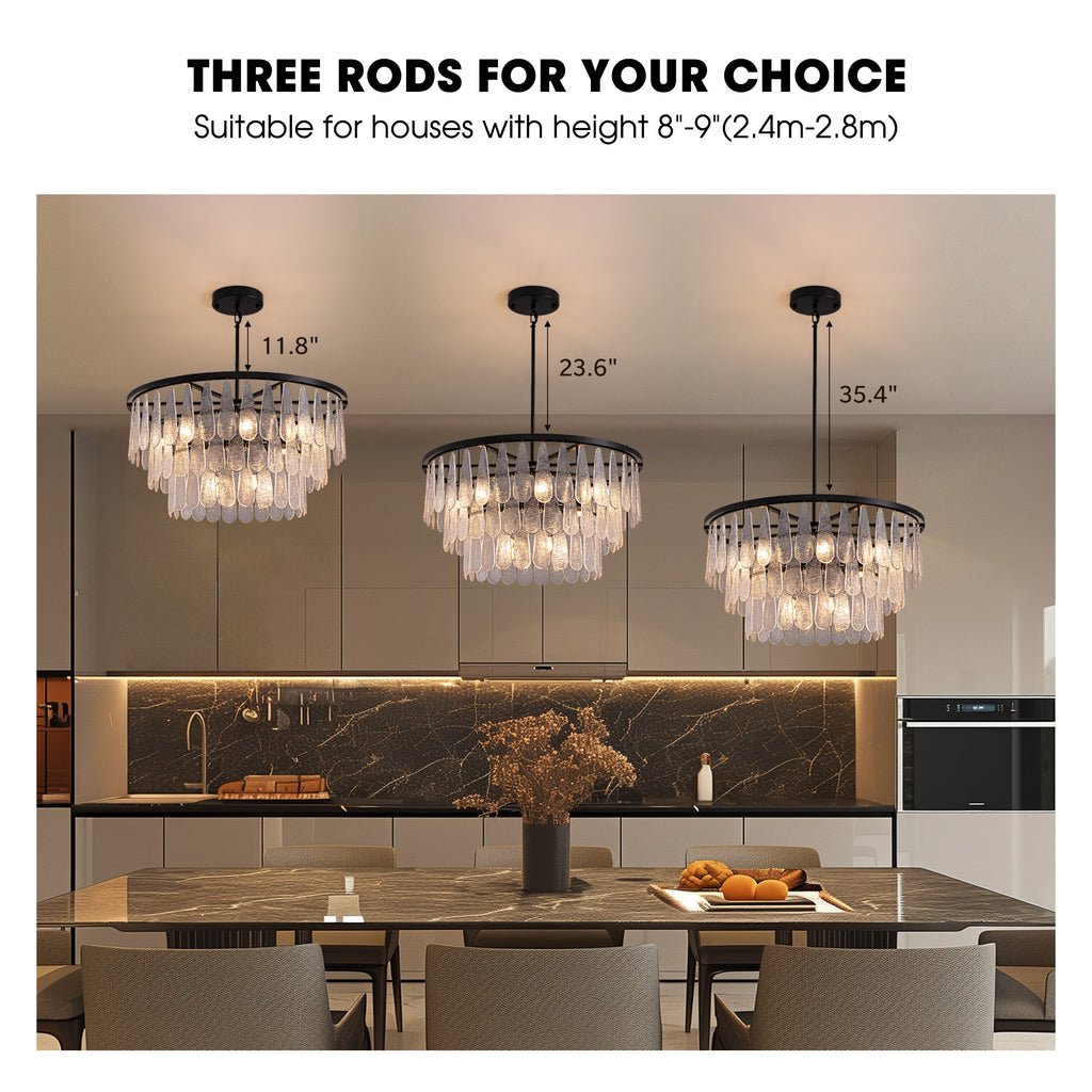 31.5 in. Modern 12-Lights Black Glass Chandelier with Light Dining Room or Kitchen