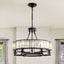26" Modern 6-Light Farmhouse Crystal Drum Matte Black Wagon Wheel Chandelier Ceiling Semi Flush Mount