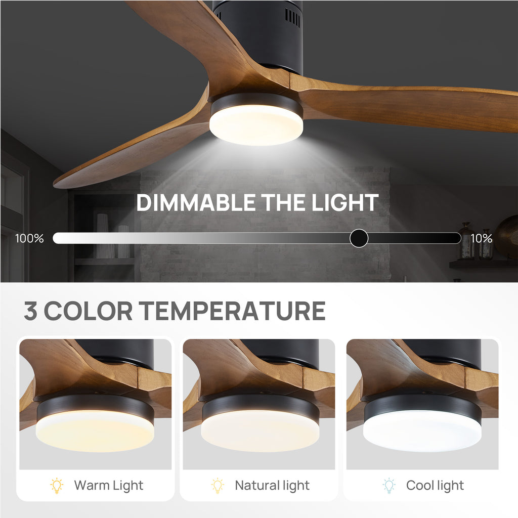 52" 3 -Blade Flush Mount Ceiling Fan with Light Kit, Remote Control and Quiet DC Motor for Bedroom