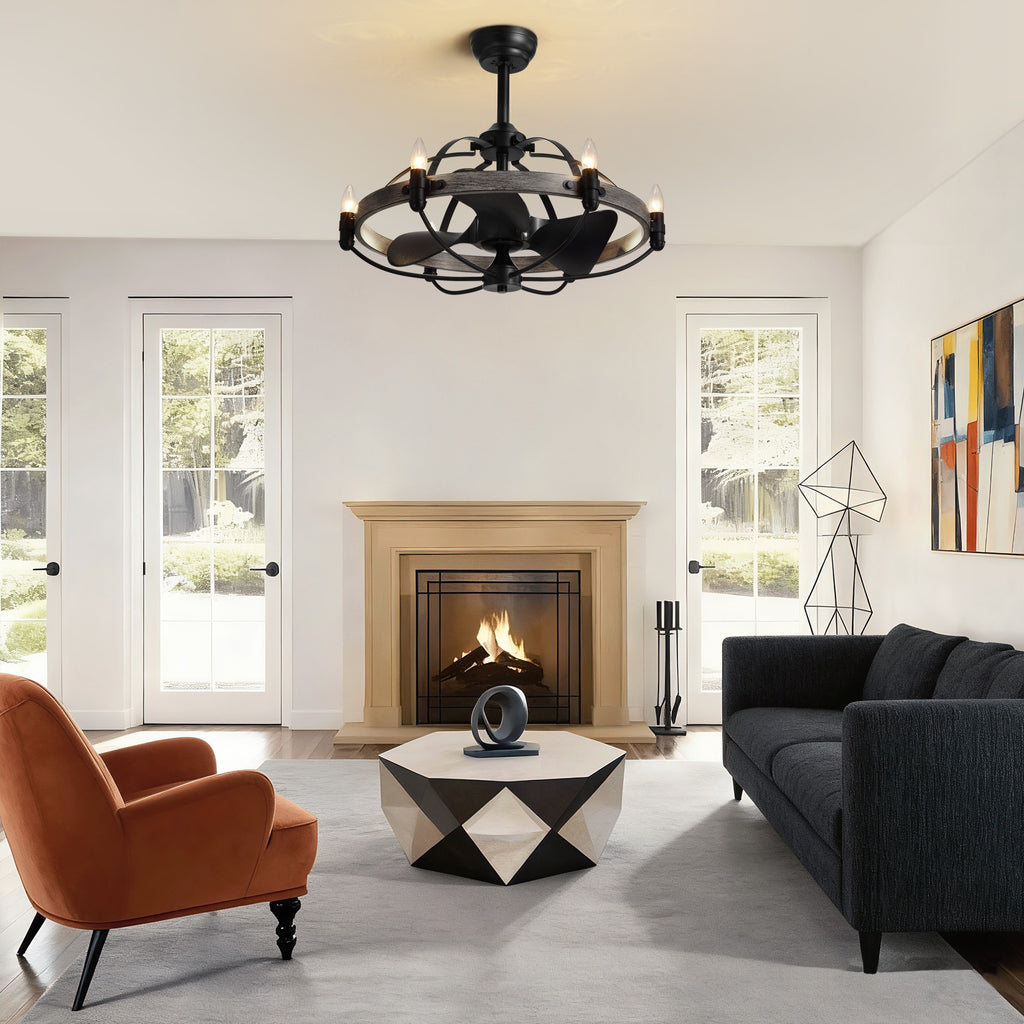 27 in. Indoor Bronwn and Black Farmhouse Ceiling Fan with Light and Remote for Bedroom Dining Room