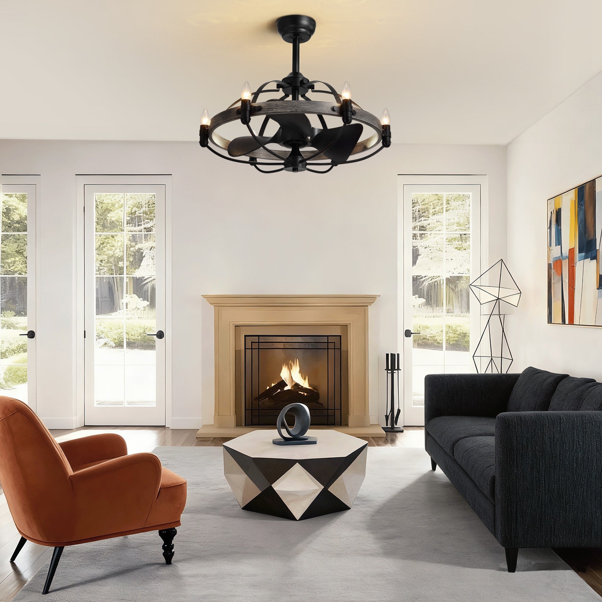 27 in. Indoor Bronwn and Black Farmhouse Ceiling Fan with Light and Remote for Bedroom Dining Room