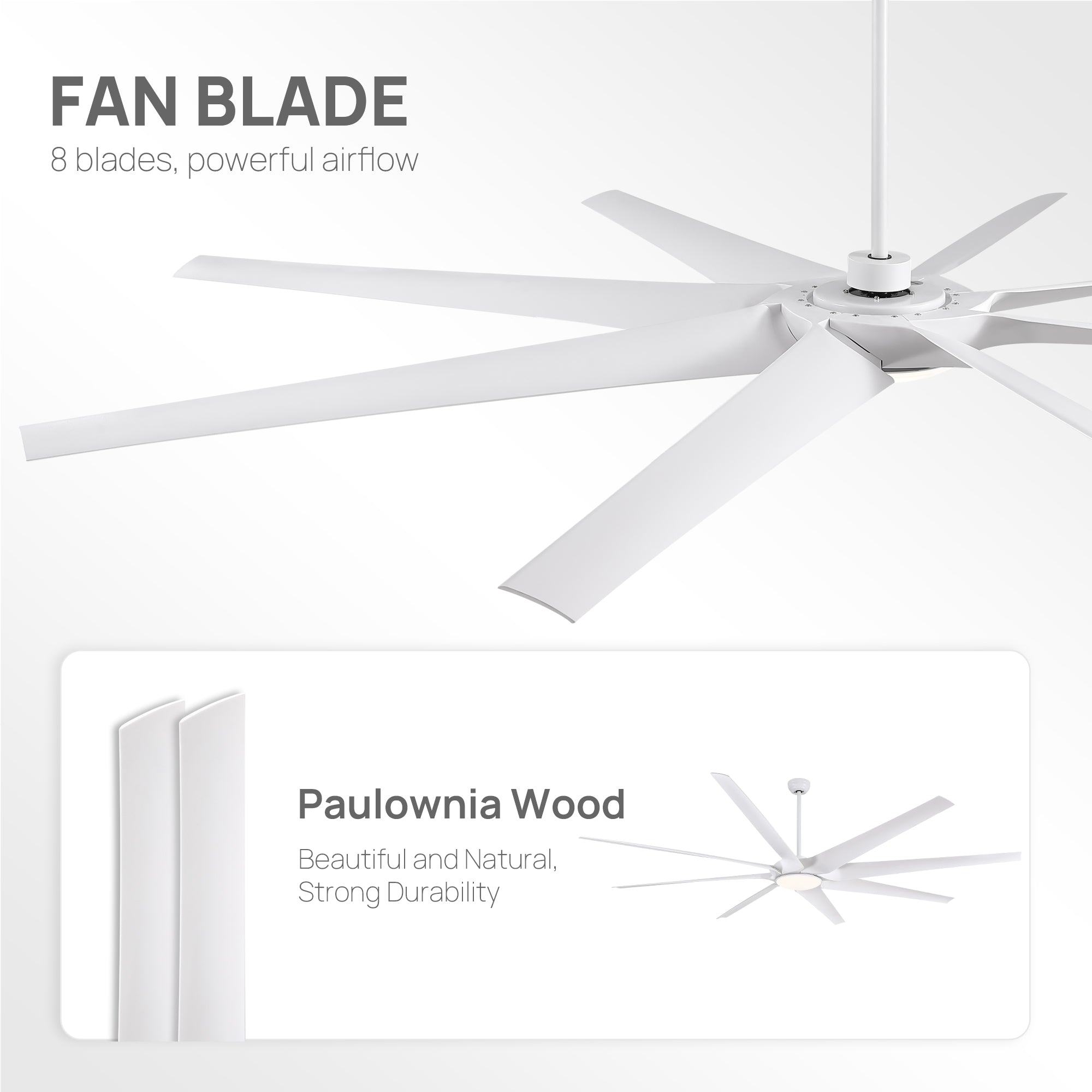 100 in. Smart Indoor White Industrial Large Downrod 8-Blade Ceiling Fans with Lights and Remote Dimmable
