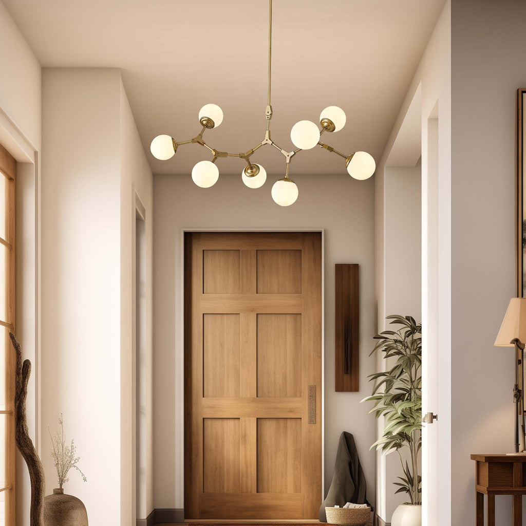 8-Light Dimmable Modern Sputnik Linear Chandelier with Glass Globe Shades