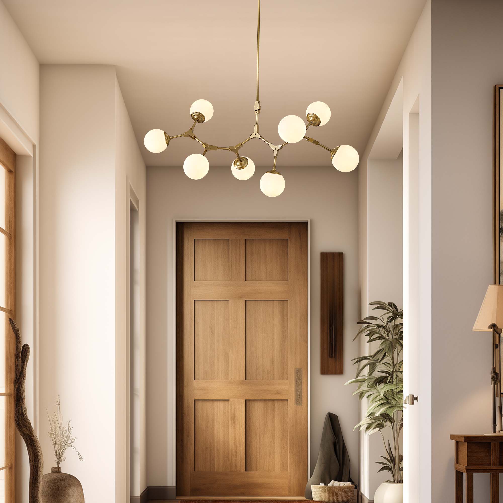 8-Light Dimmable Modern Sputnik Linear Chandelier with Glass Globe Shades
