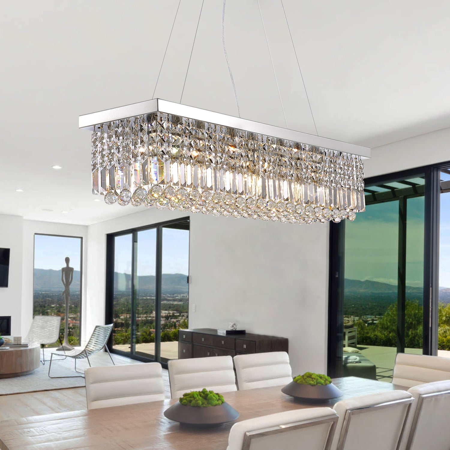 8 - Light Dimmable Square / Rectangle Crystal Chandelier Modern Luxury Ceiling Light