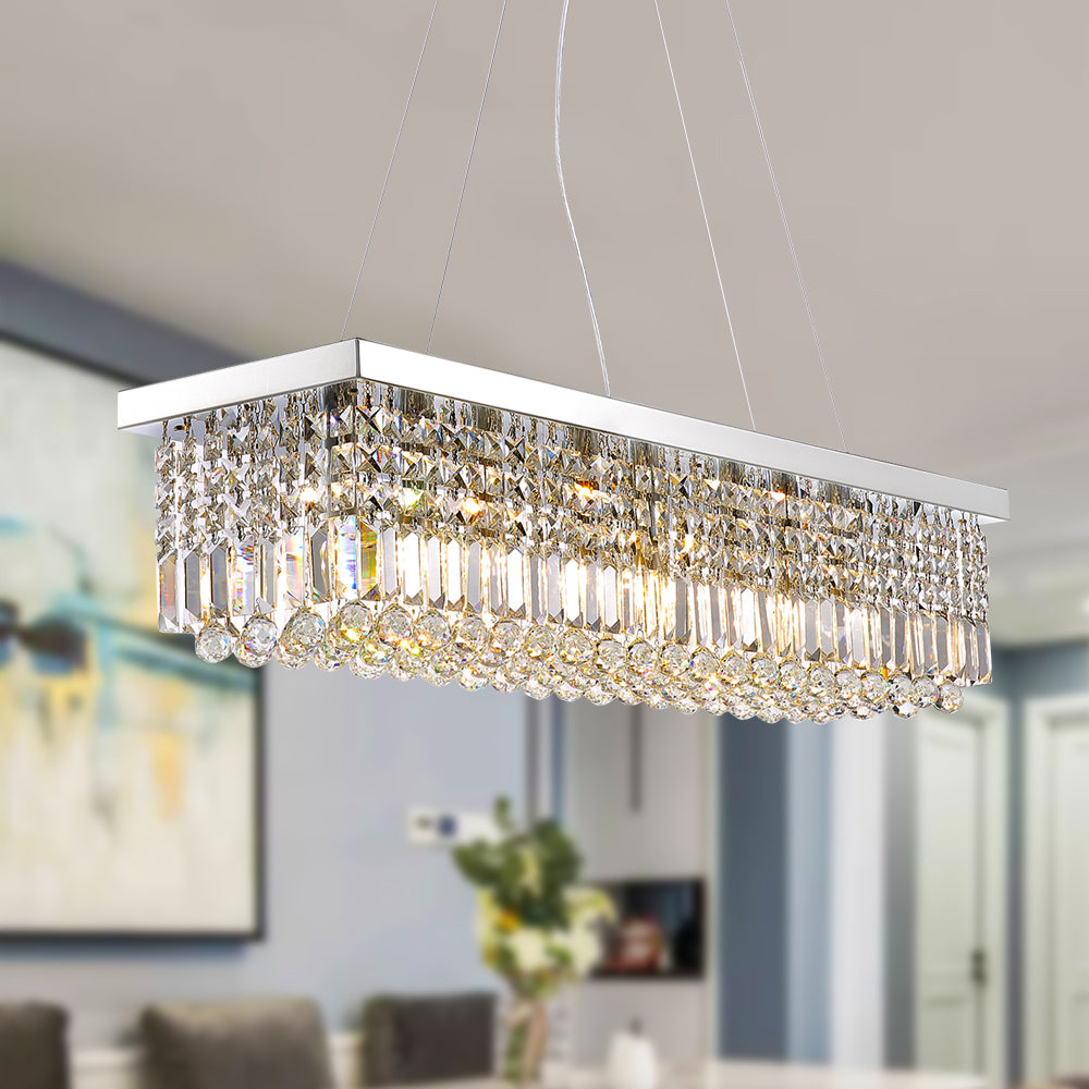 8 - Light Dimmable Square / Rectangle Crystal Chandelier Modern Luxury Ceiling Light