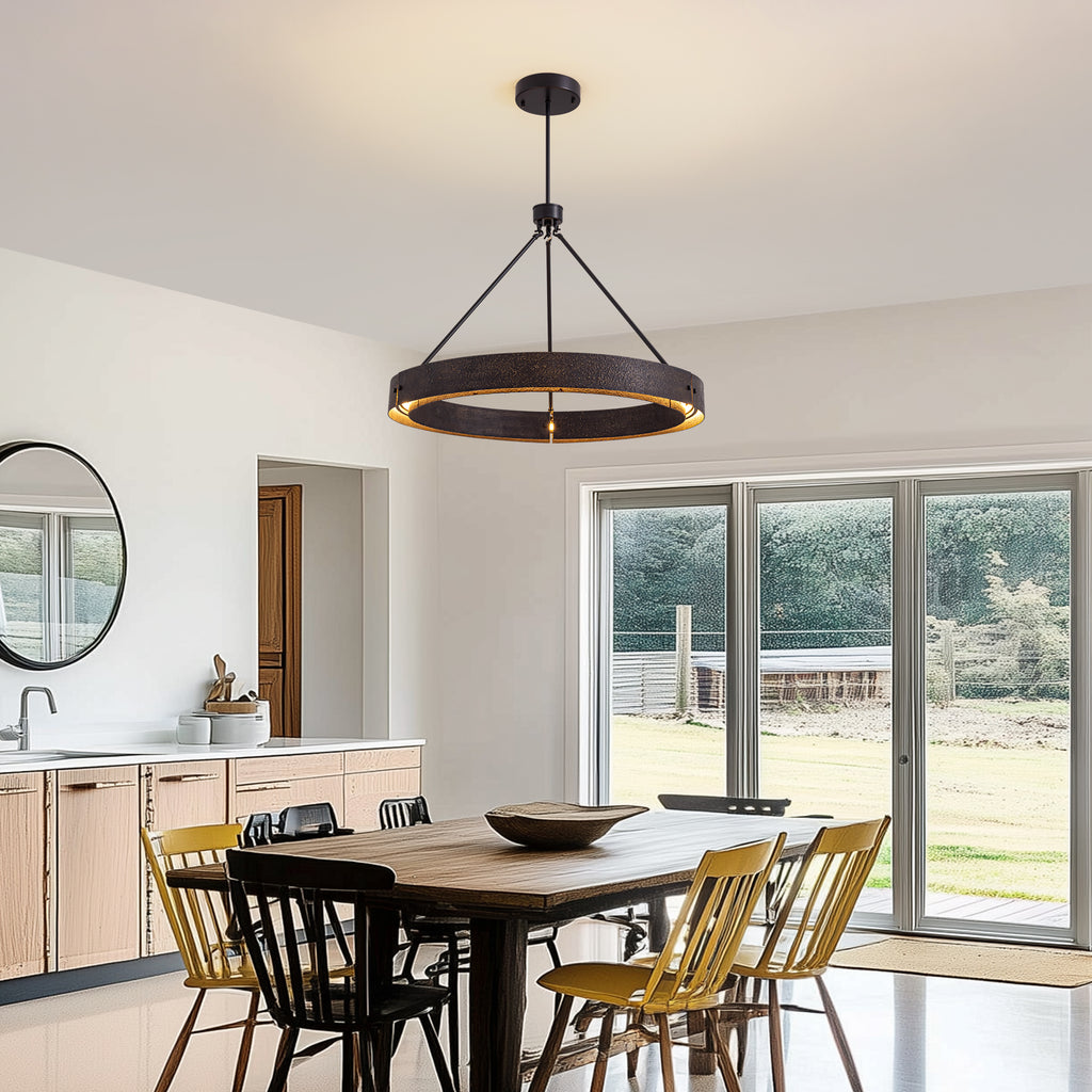 31.5" Rustic Round Chandelier With Integrated Led, Vintage Industrial Farmhouse Ceiling Light