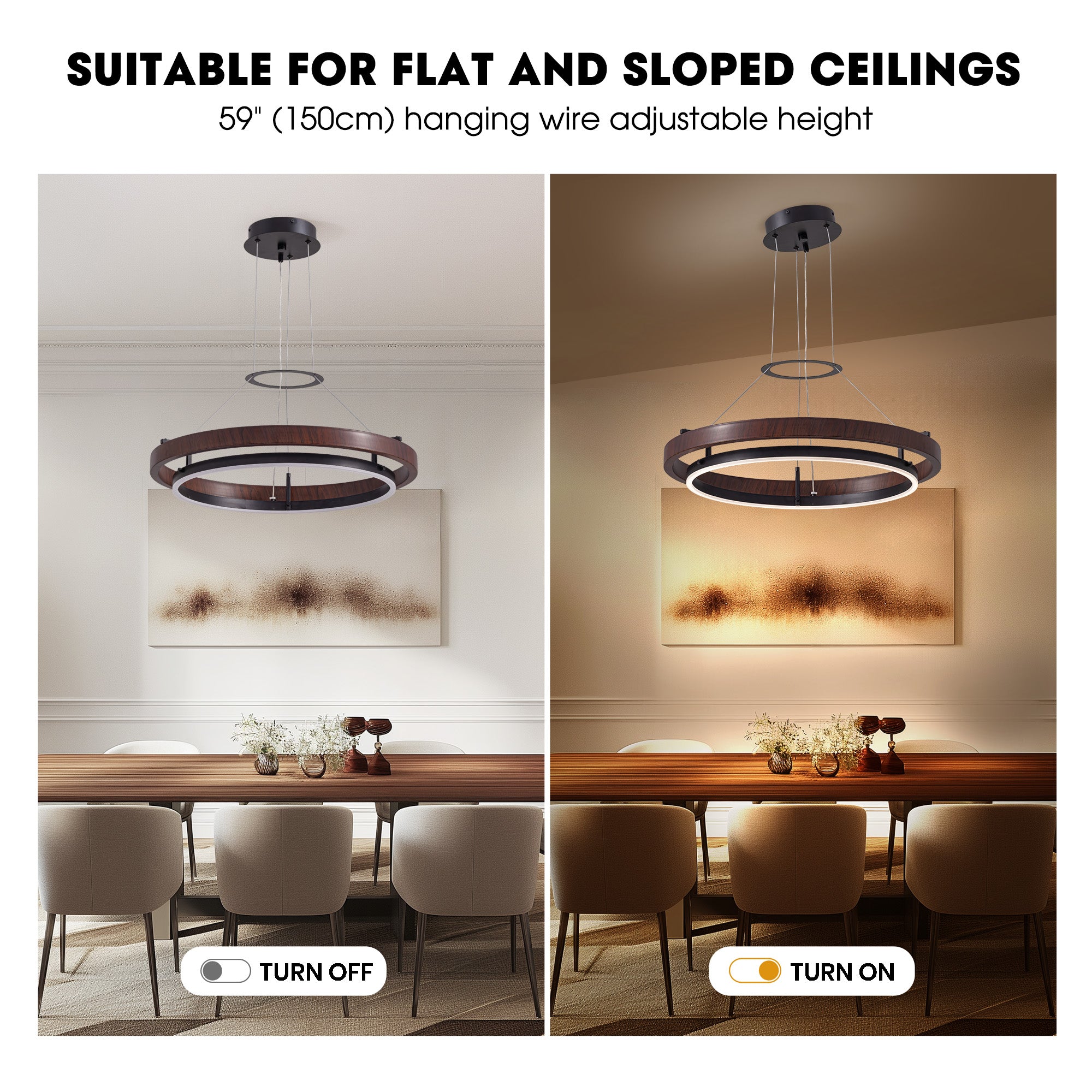 Dimmable 1-Light LED Chandelier with Remote Control, Industrial Rustic Modern Lighting