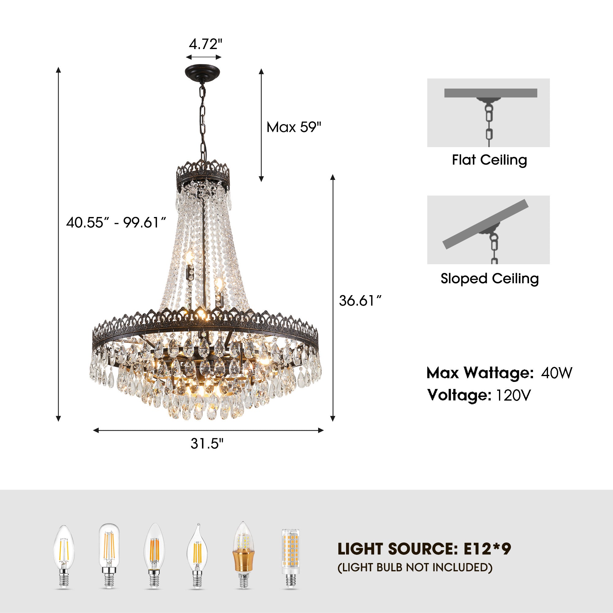 16-light Dimmable Empire Crystal Chandelier With Antique Bronze Accents