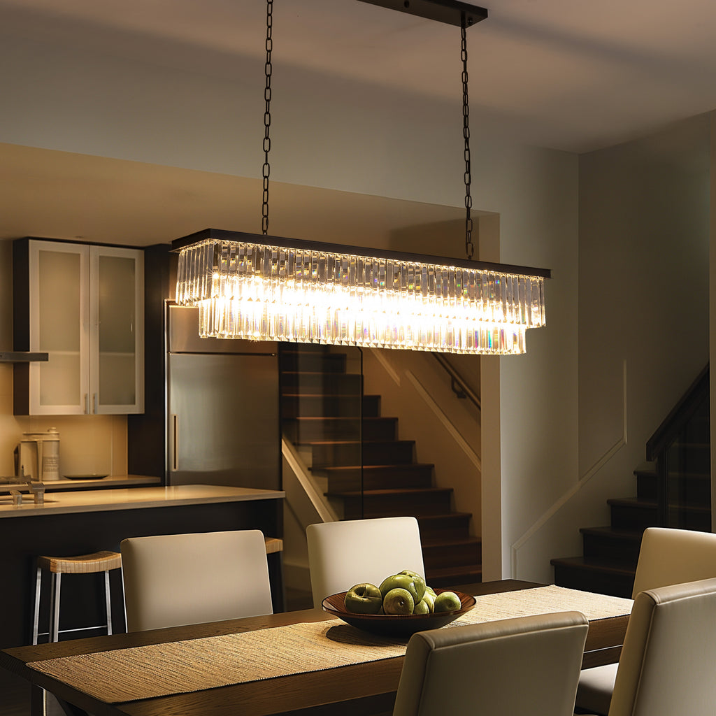 8 Light Crystal Tiered Rectangle Linear Matte Black Chandelier for Kitchen Island with No Bulbs Included