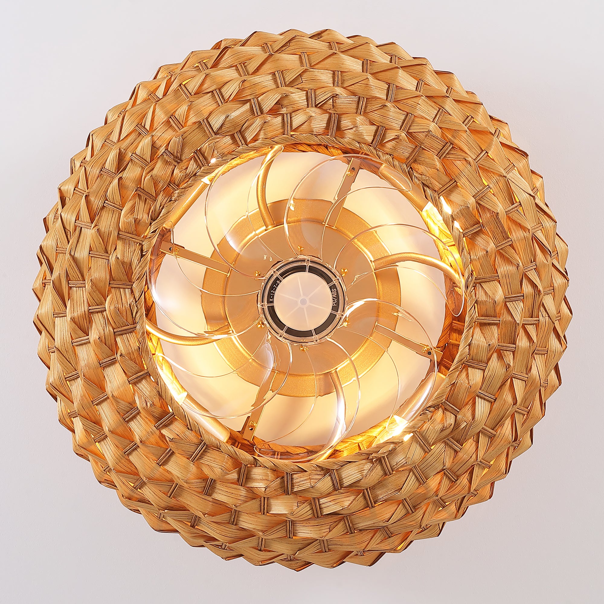 20" Boho Bamboo Ceiling Fan with Light, Woven Shade Flush Mount Fan with Remote, Quiet DC Motor for Small Rooms