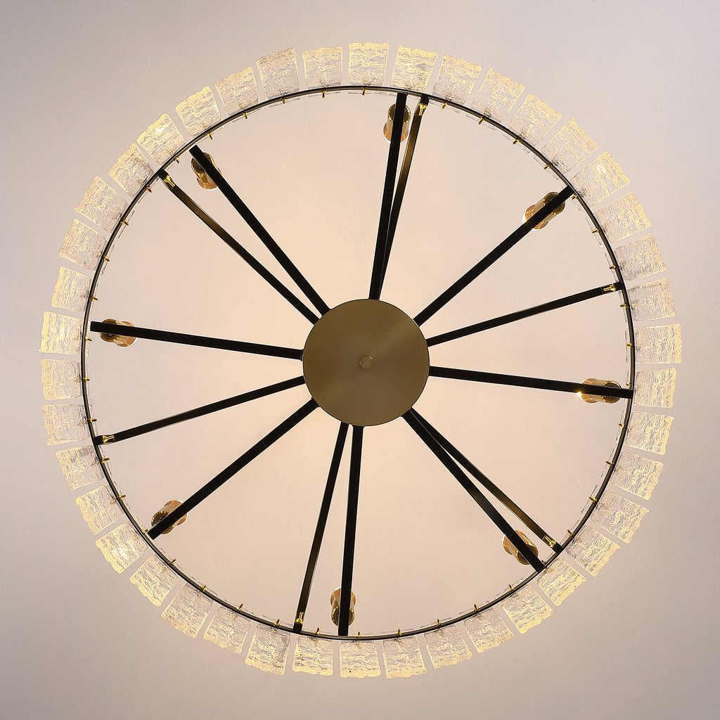 8 - Light Dimmable  Drum Chandelier with Textured Glass, Modern Lighting for Kitchen Island or Dining Room