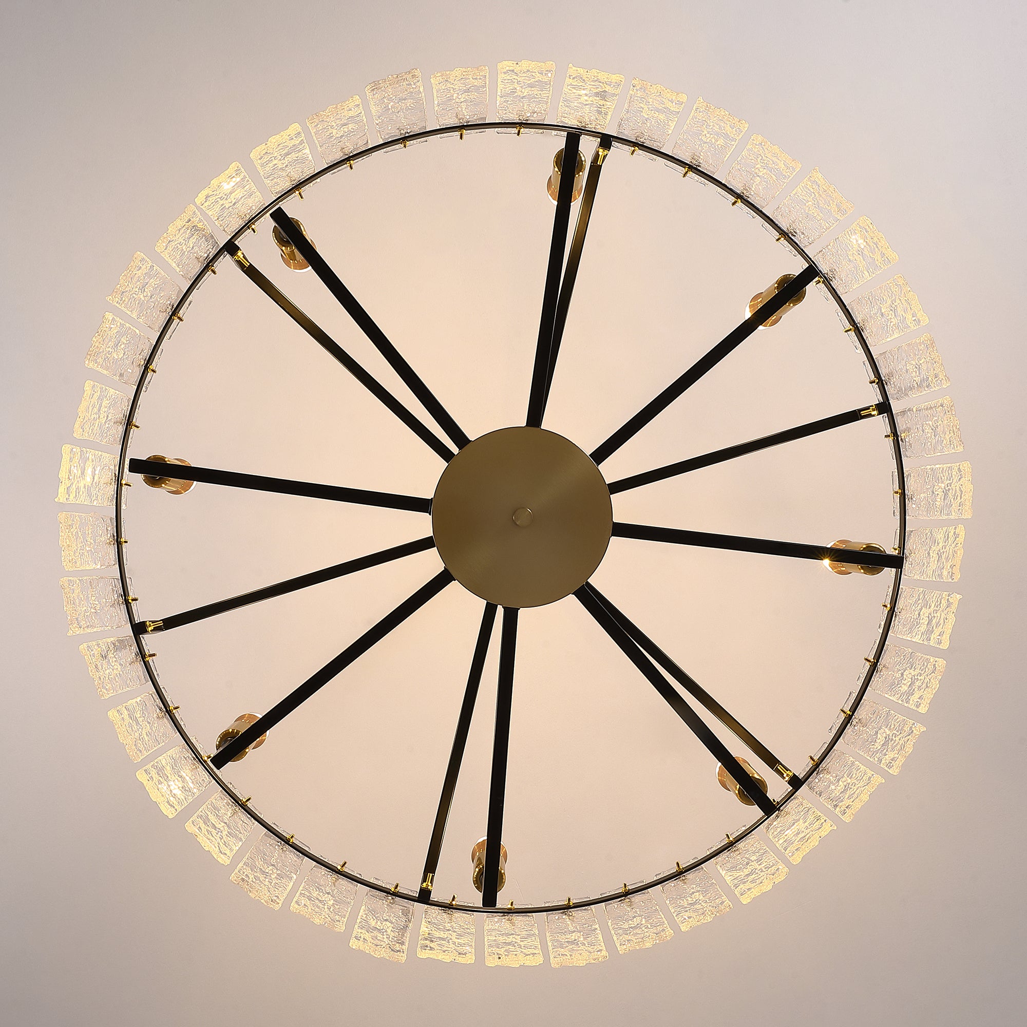 8 - Light Dimmable  Drum Chandelier with Textured Glass, Modern Lighting for Kitchen Island or Dining Room