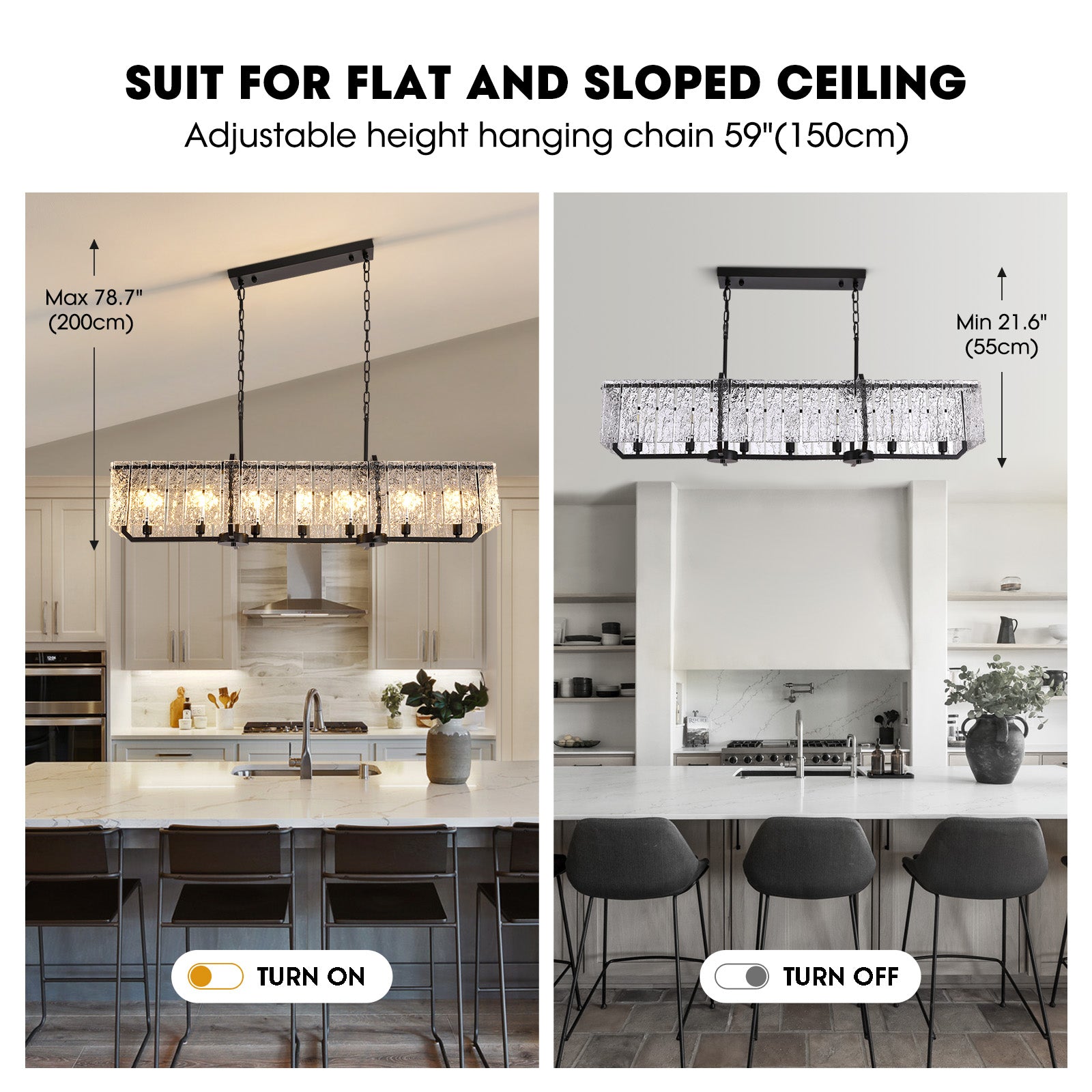 46.5 in. Modern Dimmable 7-Light Rectangle Black Crystal Chandelier for Dinning Room