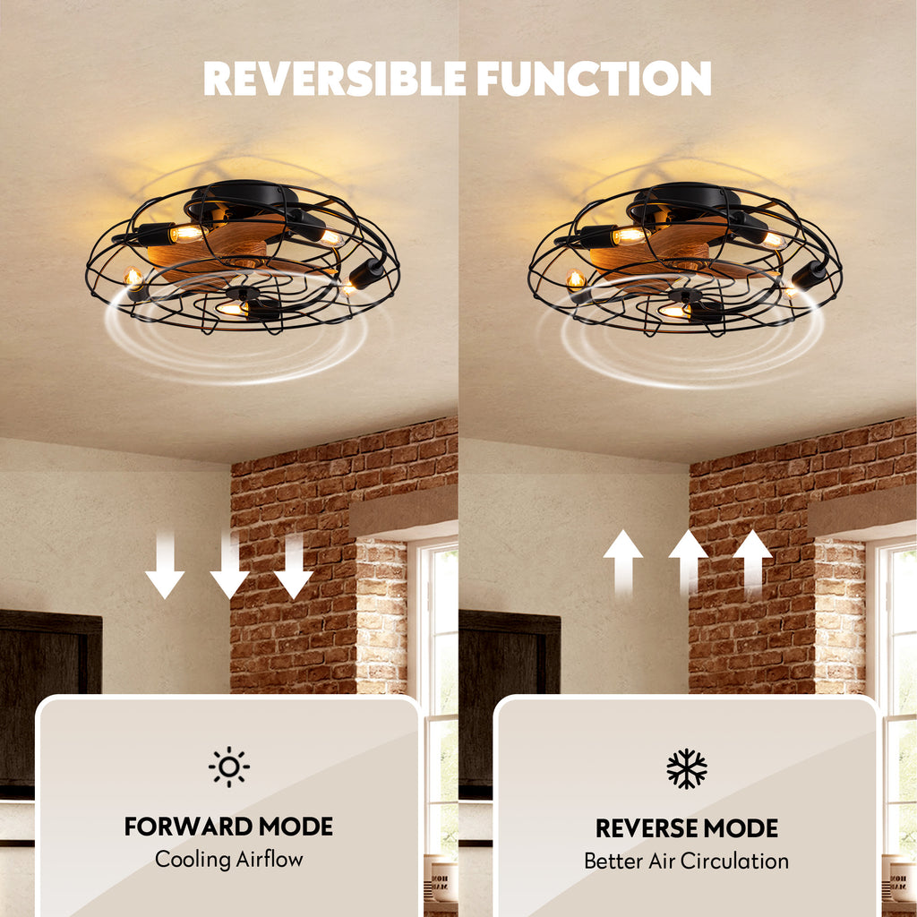 22 in. Indoor Black Caged Ceiling Fan with Light and Remote for Bedroom Dining Room