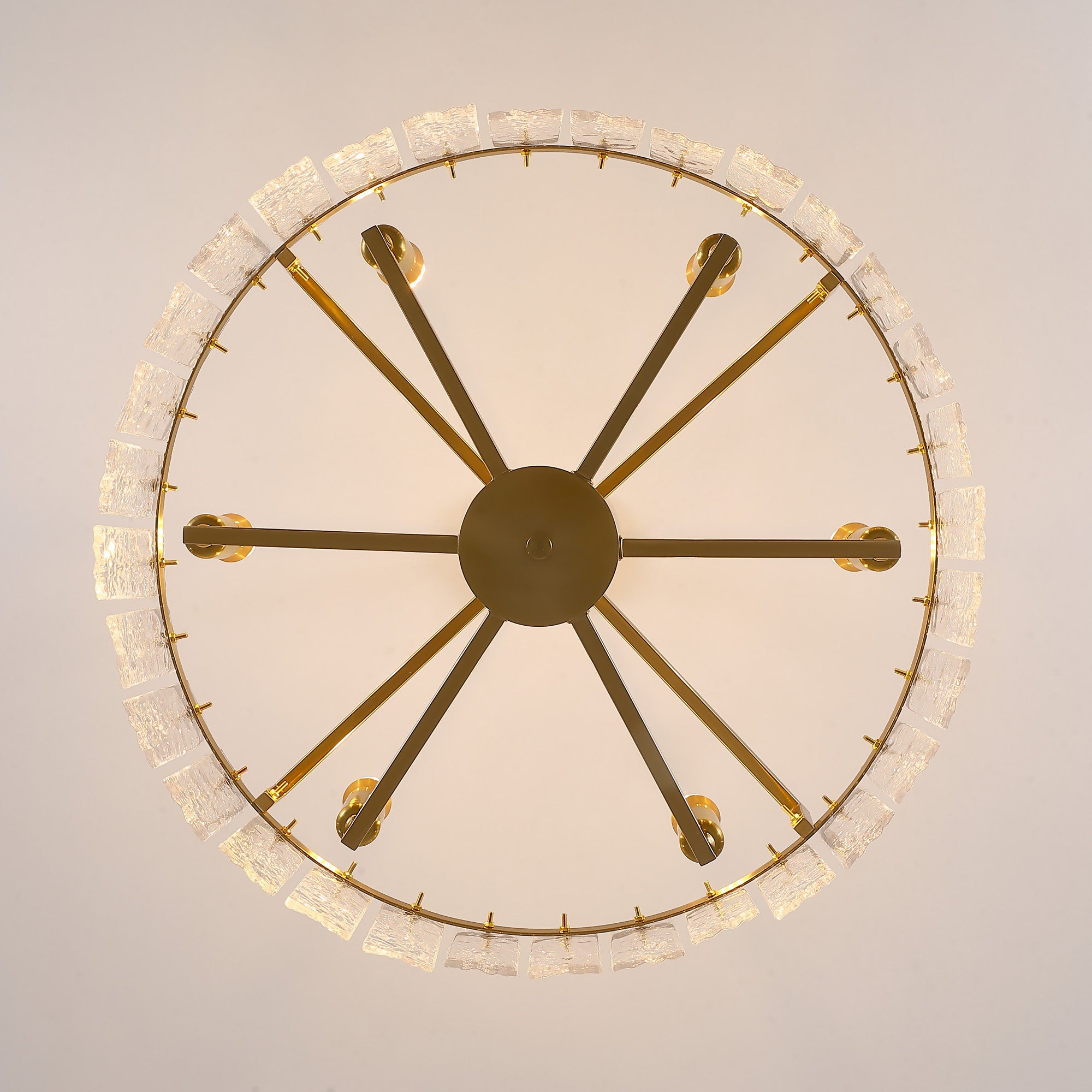 6 - Light Dimmable Gold Drum Chandelier with Textured Glass, Modern Lighting for Kitchen Island or Dining Room