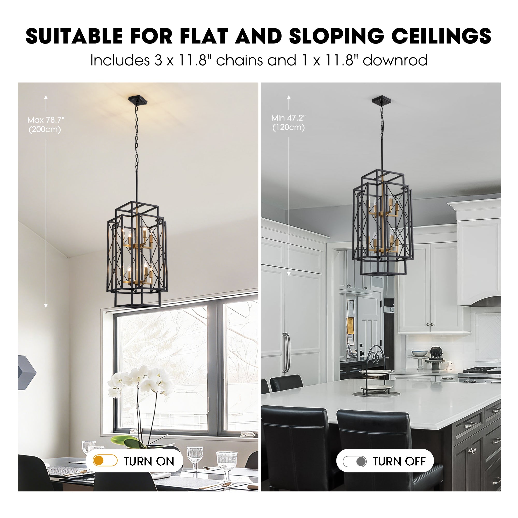 8 - Light Dimmable Lantern Square / Rectangle Chandelier For Dining Room Living Room