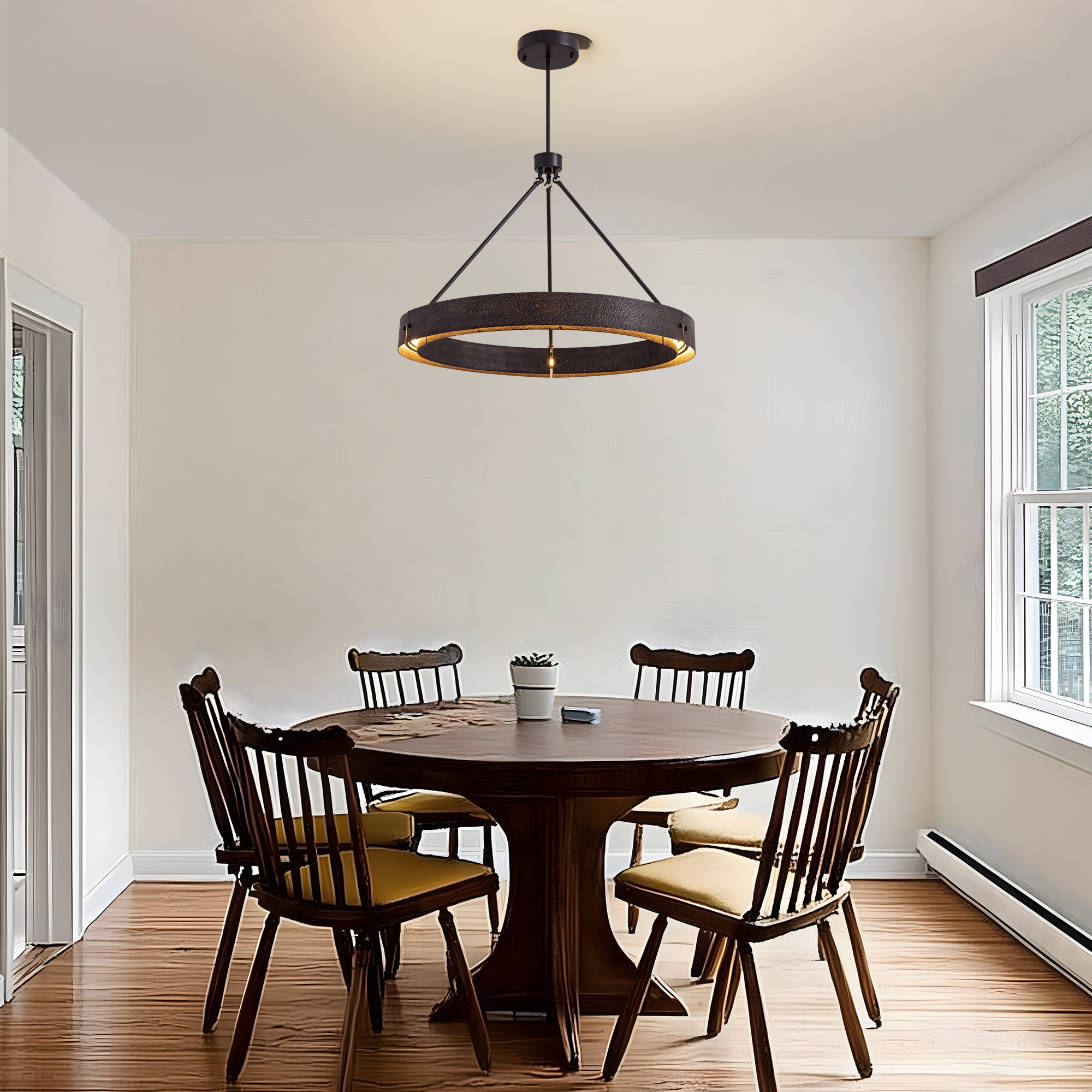 31.5" Rustic Round Chandelier With Integrated Led, Vintage Industrial Farmhouse Ceiling Light