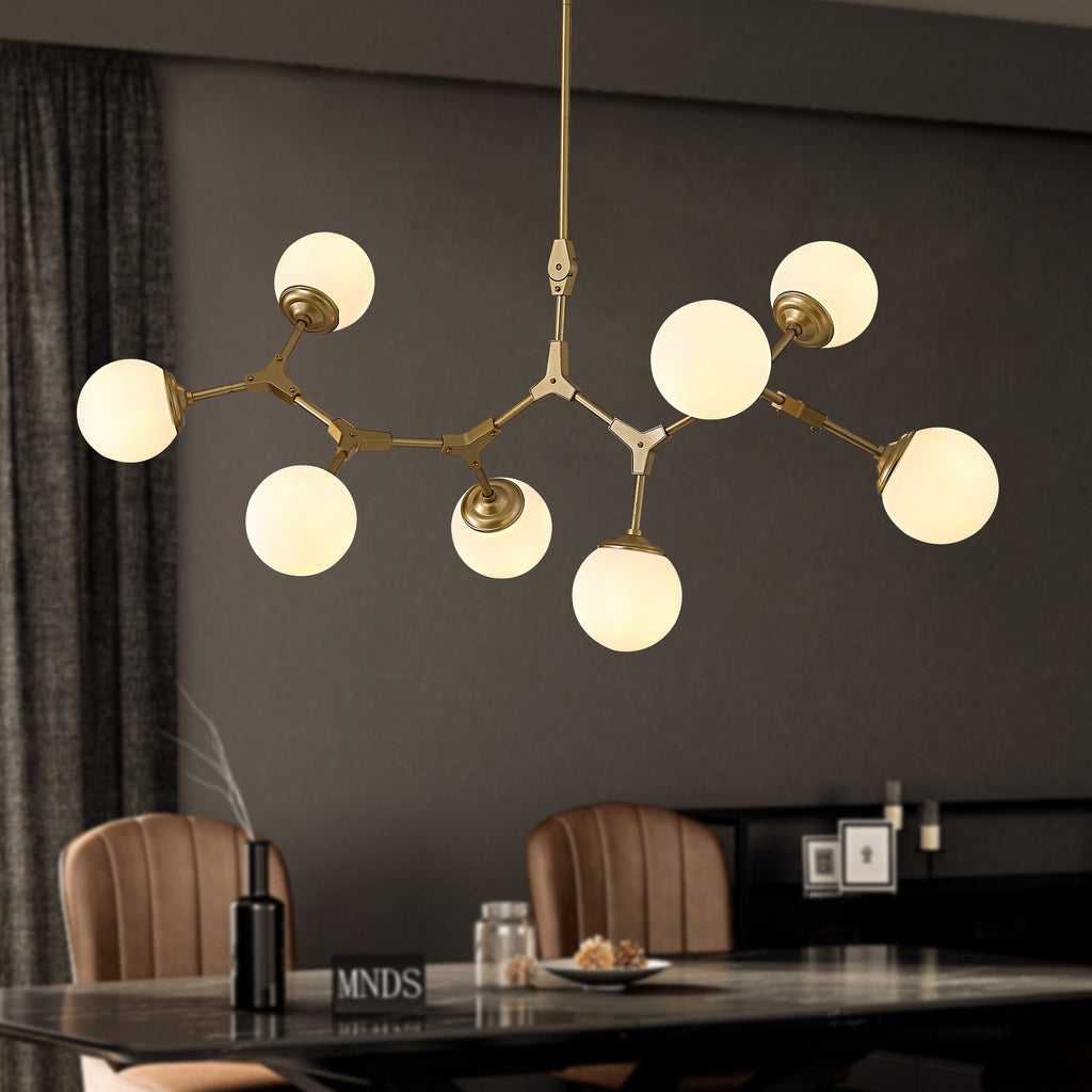 8-Light Dimmable Modern Sputnik Linear Chandelier with Glass Globe Shades