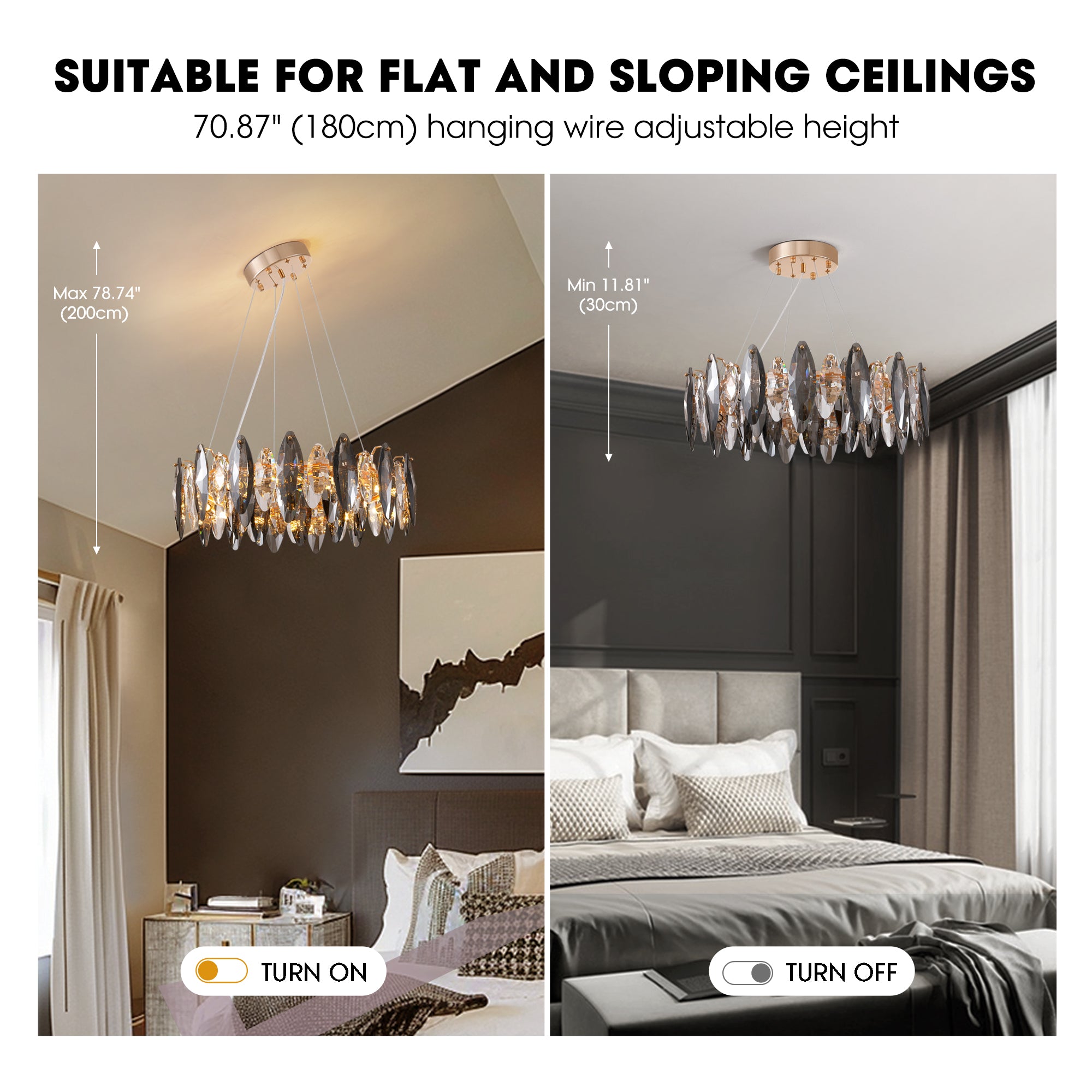 12-Light Dimmable Drum Crystal Chandelier, Modern Luxury Lighting for Kitchen Island Dining Room