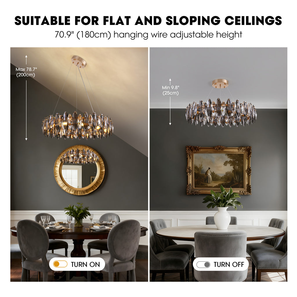 12-Light Dimmable Drum Crystal Chandelier