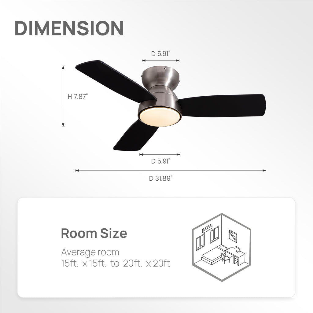 32 in. Modern Smart Indoor Satin nickel Ceiling Fan with Lights Reversible Rotation and Remote Control