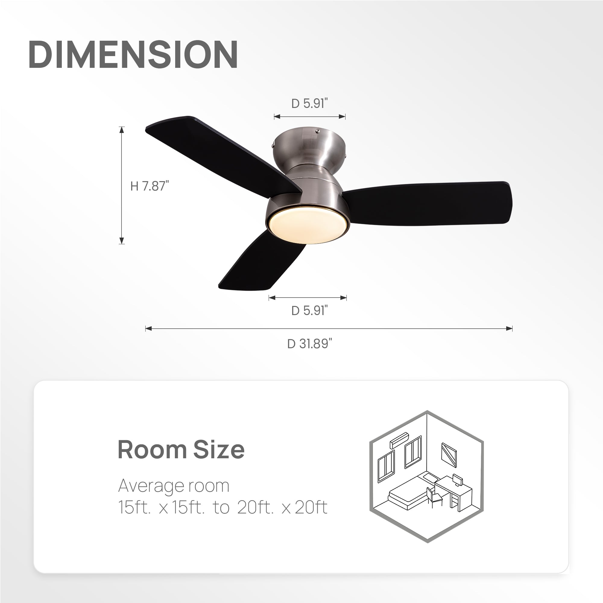 32 in. Modern Smart Indoor Satin nickel Ceiling Fan with Lights Reversible Rotation and Remote Control