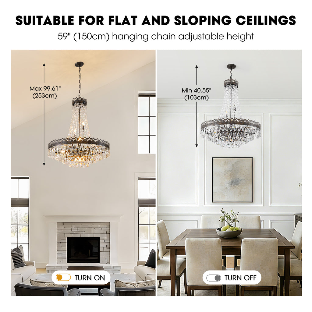 16-light Dimmable Empire Crystal Chandelier With Antique Bronze Accents