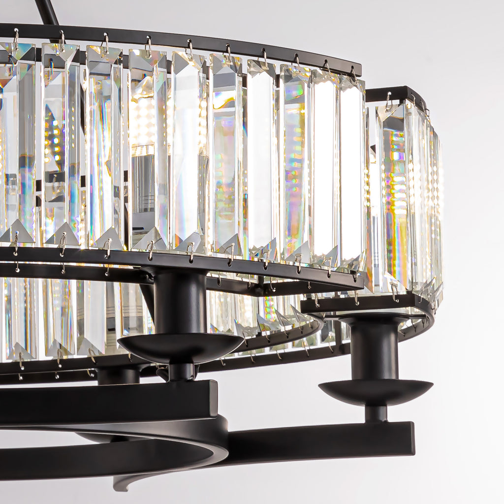 26 in. Modern 6-Light Farmhouse Crystal Drum Matte Black Wagon Wheel Chandelier Ceiling Semi Flush Mount