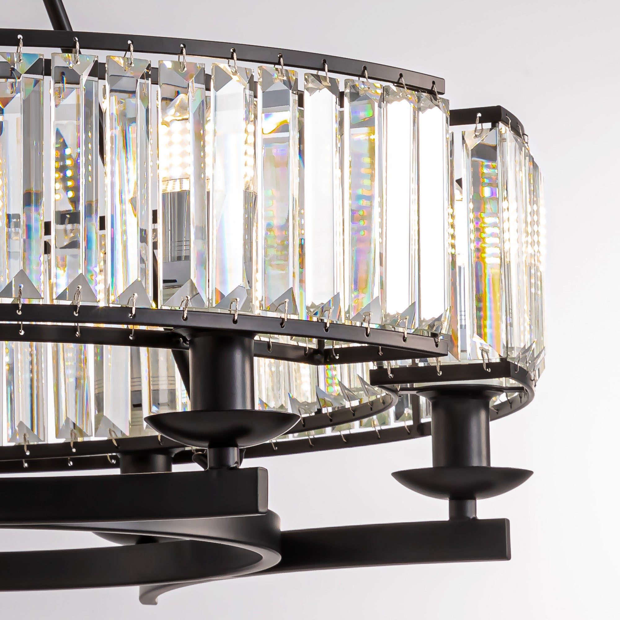 26 in. Modern 6-Light Farmhouse Crystal Drum Matte Black Wagon Wheel Chandelier Ceiling Semi Flush Mount